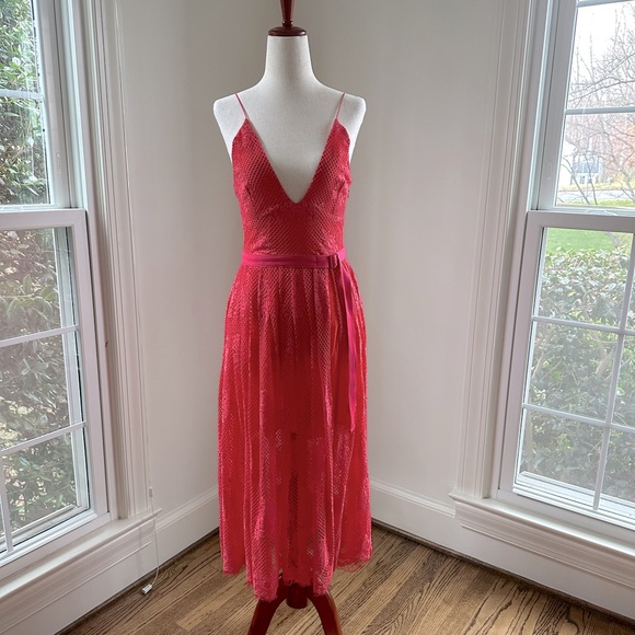 Free People Dresses & Skirts - FREE PEOPLE NWT Red Orange Lace Dress Plunging V Sexy Back